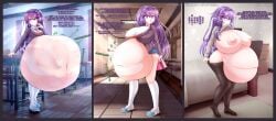 1girls artist_name big_belly big_breasts big_nipples breast_expansion dialogue digestion digestion_noises doki_doki_literature_club english_text female hairclip huge_breasts human japanese_text kneehighs long_hair motion_lines official_alternate_costume purple_eyes purple_hair school_uniform sequence stockings stomach_noises talking_to_viewer the_aya vore weight_gain yuri_(doki_doki_literature_club)