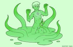 2023 bedroom_eyes digital_drawing_(artwork) digital_media_(artwork) feet genitals goo_creature goo_humanoid green_body green_skin hi_res hue_(theslimeguy) humanoid looking_at_viewer male male_only melting narrowed_eyes naughty_prince not_furry penis puddle seductive shaded slim slime_core smile smug_face solo tentacle translucent translucent_body translucent_penis