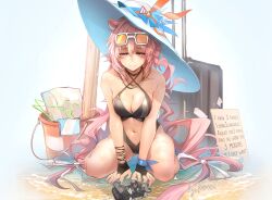 1girls absurd_res animal_ears arknights black_swimsuit bow breasts cameltoe crying eureka_(arknights) female female_only hair_bow hamster_girl hat hi_res jdhlfire large_breasts light-skinned_female long_hair one-piece_swimsuit pink_hair pubic_hair sad solo swimsuit u-official_(arknights) very_long_hair white_bow