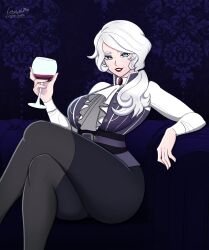 1girls alcohol looking_at_viewer mature_female milf ponytail rosewald1929 rwby seductive smile solo solo_female tagme willow_schnee wine wine_glass