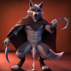 3d_(artwork) ai_generated anthro areolae bandages belly_button boner chugging cloak crotch_tuft cum cum_chugging cumming death_(puss_in_boots) dreamworks erect_penis erection full_color furry furry_only hi_res highres holding_weapon male_only mask_(marking) muscular_male nipples partially_clothed penis practically_nude puss_in_boots_(dreamworks) puss_in_boots_the_last_wish shrek_(series) sickle tagme testicles two_tone_fur uncensored uncensored_penis veiny_penis wolf wolf_boy