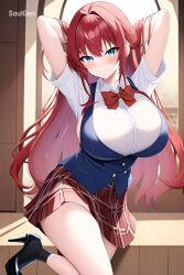 1girls ai_generated big_breasts blue_eyes female female_only original red_hair solo soulgen