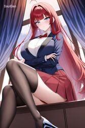 1girls ai_generated big_breasts blue_eyes female female_only original red_hair solo soulgen