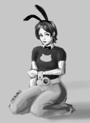 1girls 2d bunny_ears bunny_girl female_only king_of_fighters may_lee monochrome short_hair sitting snk tagme zaruki