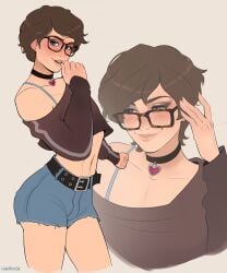 1boy bulge choker collar cute denim_shorts femboy glasses hornyx jean_shorts jorts male male_focus male_only naked short_shorts shorts solo sweater trap