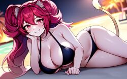 1girls ai_generated animal_ears ass beach big_breasts bikini breasts bubble_ass bubble_butt busty butt_focus dat_ass gradient_hair happy heart hips hot_pink_hair huge_breasts leaning_on_elbow light-skinned_female lion_tail lowres lunaria_ayaren lying posing smile twintails underboob virtual_youtuber voluptuous wide_hips youtube_hispanic