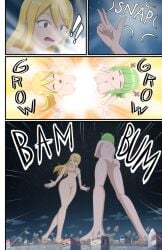 big_breasts blonde_hair brandish_mew breasts brown_eyes fairy_tail giantess green_eyes green_hair jenny_the_huge long_hair lucy_heartfilia nipples nude short_hair thedaibijin