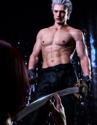 3d bara bare_chest devil_may_cry devil_may_cry_5 gay mane pinup sword vergil