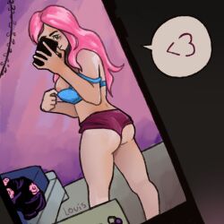 1girls ass bra breasts female female_only jojo's_bizarre_adventure jojolion mirror mirror_selfie nudes phone photo skate_louis solo undressing undressing_self yasuho_hirose