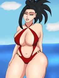 1girls black_hair blueartfiend boku_no_hero_academia breasts huge_boobs huge_breasts large_breasts momo_yaoyorozu my_hero_academia red_swimsuit swimsuit thick_thighs