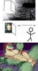 1boy 2022 abs alligator alligatorid anthro anthro_only anus anus_outline arm_behind_back athletic athletic_anthro athletic_male balls ballsack bara big_balls big_cock big_penis big_testicles blush boner bracelet chung0_0 crocodile crocodilian crocodylid digital_media_(artwork) english english_text erect erect_penis erection exposed_anus fangs five_nights_at_freddy's five_nights_at_freddy's:_security_breach furry furry_male furry_only glans glasses green_skin huge_cock humanoid_genitalia humanoid_penis legs_held_open male male_nipples male_only masculine meme mohawk_(hairstyle) montgomery_gator_(fnaf) muscles muscular_male navel nude nude_male omg_hi! pecs penis penis_out presenting_balls presenting_penis red_eyes red_hair reptile scalie scottgames scrotum sharp_teeth shoulder_pads smiley_face smiling smiling_at_viewer solo solo_anthro solo_in_panel spiked_bracelet star_glasses steel_wool_studios studded_bracelet sunglasses sweatdrop sweaty sweaty_body testicles text vein veiny_penis