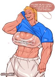 1futa 2023 abs arcquosnsfw big_penis breasts bulge clothed clothing dialogue english_text female flaccid fully_clothed futa_only futanari huge_muscles human light-skinned_futanari light_skin looking_at_viewer muscular muscular_female muscular_futanari penis sharky(arcquosnsfw) sharp_teeth solo solo_female standing text text_on_clothing wet_clothes