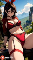 1girls ai_generated amber_(genshin_impact) brown_eyes brown_hair cameltoe castle genshin_impact lingerie looking_at_viewer shy tagme yeswaifu