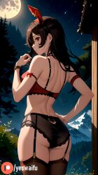 1girls ai_generated amber_(genshin_impact) brown_eyes brown_hair from_behind genshin_impact lingerie looking_at_viewer moon shy tagme yeswaifu