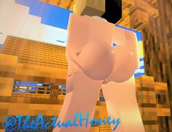 1girls 3d ass_focus ass_visible_through_torn_clothes below_view big_ass big_butt chained gray_eyes honey_(tah) horny_female humanoid mine-imator minecraft multicolored_hair nude_female outside pussy tagme theactualhoney wet_pussy