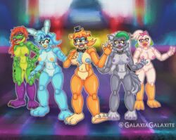 animatronic breasts female female_robot five_nights_at_freddy's five_nights_at_freddy's:_security_breach furry furry_breasts furry_female galaxia_galaxite glamrock_bonnie_(fnaf) glamrock_chica_(fnaf) glamrock_freddy_(fnaf) group montgomery_gator_(fnaf) pussy robot roxanne_wolf_(fnaf)