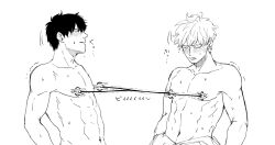 2boys blush closed_eyes gay gintama gintoki_sakata hijikata_toshiro linked_nipples male male_only monochrome nipple_clamps nipple_torture oniku_(pixiv) sweat topless topless_male trembling yaoi