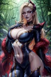 1girls ai_generated black_lipstick blonde_hair breedable child_bearing_hips coven_evelynn eclipse_series evelynn exposed_stomach female female_focus female_only large_breasts league_of_legends looking_at_viewer red_eyes riot_games secret_room12 smile smiling smiling_at_viewer solo solo_female solo_focus stable_diffusion thick_thighs thighhighs thighs wide_hips