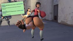 3d 3d_(artwork) anal_insertion anal_sex anal_vore arm_support ass bending_over big_ass big_breasts breasts evil_eyes evil_face evil_smile fat_ass female_pred femscout heavy_(team_fortress_2) heavy_weapons_guy horny_female huge_ass huge_breasts huge_butt looking_back miss_pauling multiple_preds no_panties_under_skirt scout_(team_fortress_2) smiley_face team_fortress_2 tf2 thick_thighs vore