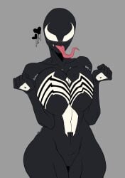 1girls big_breasts blush blushing breast_squeeze female female_only fully_clothed hearts_around_head long_tongue marvel marvel_comics ryosuart ryske she-venom solo spider-man_(series) tongue tongue_out