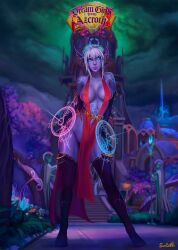 1girls amelette big_breasts blizzard_entertainment blue_skin nightborne original_character sansemill see-through see-through_clothing solo stockings thick_thighs warcraft white_hair wide_hips world_of_warcraft