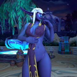 1girls 3d amelette big_breasts blizzard_entertainment blue_skin gadgetzanauctionhouse nightborne original_character pussy solo thick_thighs warcraft white_hair world_of_warcraft