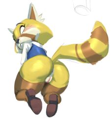 2023 aggressive_retsuko anthro anus ass blush bottomless clothed clothing female female_only footwear furry furry_only legwear looking_at_viewer looking_back partially_clothed pussy red_panda retsuko sanrio solo tail thick_thighs thighhighs thighs topwear trashtikko