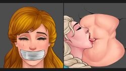 anna_(frozen) comic crying disney elsa_(frozen) famenti frozen_(film) gag gagged incest lezdom licking navel navel_fetish navel_licking running_mascara saliva sisters sweat tape_gag tears through_wall tickle_torture tickling tickling_belly_button yuri