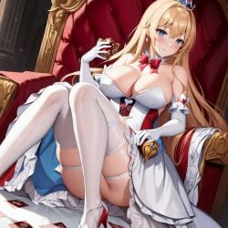 ai_generated alice_in_wonderland alice_liddell bimbo blonde_female blonde_hair heart high_heels princess queen red_clothes red_clothing white_clothes white_clothing