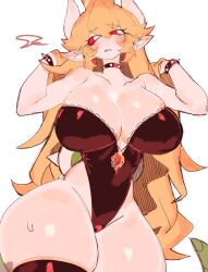 1girls blonde_hair blush bowsette breasts cleavage crown female female_only horns large_breasts looking_away mario_(series) new_super_mario_bros._u_deluxe nintendo pointy_ears red_eyes shell spiked_bracelet spiked_collar super_crown sweatdrop tail thick_thighs thighhighs thighs usa37107692 very_long_hair