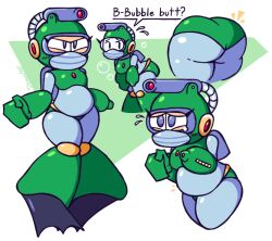 android bent_over bottom_heavy bubble_ass bubble_butt bubble_man chubby chubby_female crying fat_ass genderswap_(mtf) goggles green_panties mega_man mega_man(classic) mega_man_2 nocklepie robot robot_girl rule_63 scuba_gear sweating thick_thighs webbed_feet