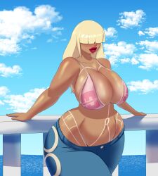 1girls alternate_version_available big_breasts bikini_top blonde_hair blue_jeans female female_only hair_over_one_eye huge_breasts jeans long_hair lucy_loud lucy_loud_(makeover) n-ronin nami_(one_piece)_(cosplay) nickelodeon one_piece tan-skinned_female tan_body tan_skin tanline tanlines the_loud_house thicc-verse thick_thighs voluptuous voluptuous_female wide_hips