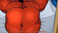 alien ass ass_focus bed ben_10 big_ass fourarms gay male muscle muscles muscular muscular_male red tetramand text