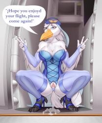 absurd_res anthro avian big_breasts bodily_fluids breasts clothed clothing cum cum_inside digital_media_(artwork) female fur genital_fluids genitals hi_res kiunata pussy smile solo