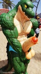 abs anthro beach biceps clothing connivingrat dominic_pepe_(drboumboom32) duo erection foreskin genitals helm_(connivingrat) hi_res humanoid jewelry male male/male necklace nipples obliques pecs penis scalie seaside serratus triceps underwear vein