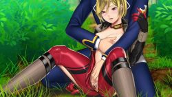 animated animated blonde_hair breast_grab gloves open_clothes outdoors pussy_juice red_eyes rubbing_pussy soul_senki spread_legs teasing_pussy uncensored