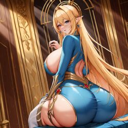 ai_generated big_ass big_butt bimbo blonde_hair blue_clothes blue_clothing bubble_butt chaos_(warhammer) cult cultist elf female gold_(metal) gold_jewelry jewelry massive_ass massive_butt tzeentch unstable_diffusion warhammer_(franchise) warhammer_fantasy