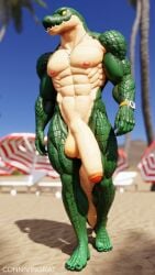 abs anthro balls beach biceps clock connivingrat feet flaccid flaccid_penis foreskin genitals helm_(connivingrat) hi_res male male_only muscular muscular_male nipples obliques pecs penis ribs seaside solo solo_male teeth triceps vein watch