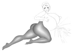 black_and_white curvy gigantic_breasts huge_ass huge_breasts huge_thighs lactation lactation_without_expressing lactation_without_stimulation lina_rosehart original original_character pantyhose robbie-chan topless venus_body