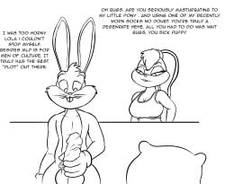 bugs_bunny caught_masturbating comic degradation duo female hi_res humanoid lagomorph leporid lola_bunny looney_tunes male male/female mammal masturbation rabbit sock_fetish text warner_brothers