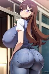 ai_generated ass big_ass brown_hair female jeans komi-san_wa_komyushou_desu large_breasts long_hair yamai_ren