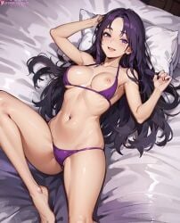 ai_generated anime anime_girl anime_style big_ass big_breasts bikini bikini_top enza1316 fit fit_female girl long_hair purple_bikini purple_bikini_top purple_eyes white_body white_skin women