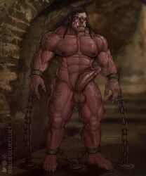 abs blueglueclue dark-skinned_male dark_skin facial_piercing fangs genitals hi_res humanoid humanoid_pointy_ears j._r._r._tolkien male male_only middle-earth_(tolkien) muscular muscular_humanoid muscular_male nipples nose_piercing nose_ring orc orc_male pecs penis piercing ring_piercing scar solo teeth uruk-hai vein veiny_muscles veiny_penis