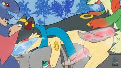 2023 anal bat bodily_fluids cum dragon eeveelution elekid foursome generation_2_pokemon generation_5_pokemon genital_fluids group group_sex hi_res hybrid male mammal nintendo oral pokemon pokemon_(species) quilava sex snivy syngie_(artist) umbreon