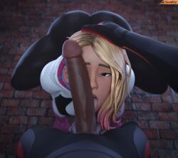 1boy 1girls 3d 3d_(artwork) ass asymmetrical_hair bending_forward big_ass big_penis blender_(software) blonde_hair bodysuit bubble_butt canon_couple dark-skinned_male dark_skin female gwen_stacy gwen_stacy_(spider-verse) hand_on_another's_head hood_down human_only imminent_oral imminent_sex interracial large_ass licking licking_penis light-skinned_female light_skin looking_at_viewer male/female male_pov marvel miles_morales open_mouth penis_covering_eye penis_on_face penis_over_one_eye pov smitty34 spider-gwen spider-man:_into_the_spider-verse spider-man_(series) spider_web squatting straight superhero superheroine tagme tight_clothing tongue tongue_out