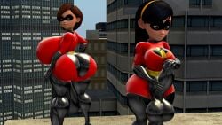 3d 3d_(artwork) big_ass big_breasts big_penis bodysuit clothed elastigirl futa_only futanari helen_parr huge_ass huge_breasts huge_cock masturbation mother_and_daughter penis spaghettis_(artist) the_incredibles violet_parr