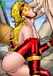 blonde_hair blowjob dc dc_comics female female_focus jesse_chambers jesse_quick leandro_comics the_flash visor wally_west