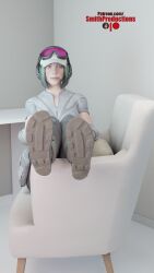 1girls 3d boots chair clothed ela_(rainbow_six) feet female female_only foot_fetish rainbow_six_siege sitting smithproductions solo solo_female tagme white_background work_clothes