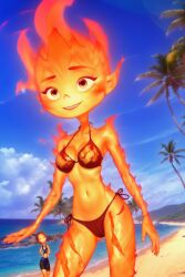 ai_generated beach bikini bonnieaiart breasts elemental_(pixar) ember_lumen fire swimsuit tagme