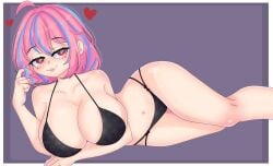 big_breasts bikini black_bikini emikukis emikukis_(rosita) female heart honeybee_0u0 owozu pink_hair virtual_youtuber